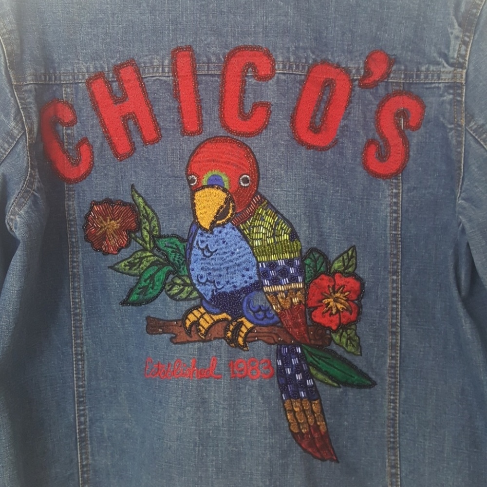 ❤ Vintage Chico's Parrot Jean Jacket